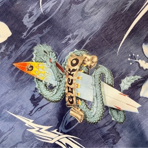 Vintage Gecko Dragon Floral Surf Board Hawaii Shorts All Over Print Men 32” - Picture 7 of 12